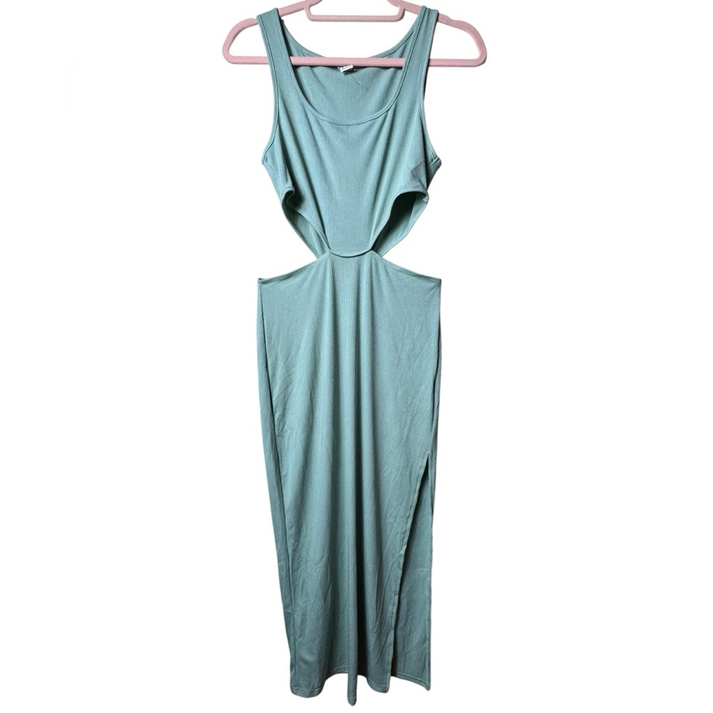 Green‎ Ribbed Sleeveless Cutout Bodycon Maxi Dress - Size M